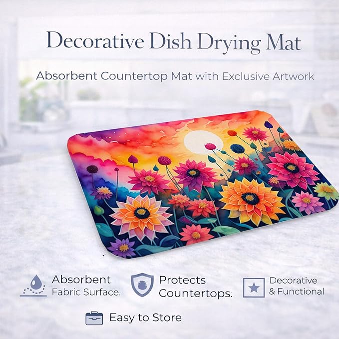 Caroline's Treasures DAC1426DDM Dahlias in Color Dish Drying Mat Absorbent Dish Drying Mat Pad for Kitchen Counter Dish Drainer Mat for Countertop 14 x 21 Multicolor