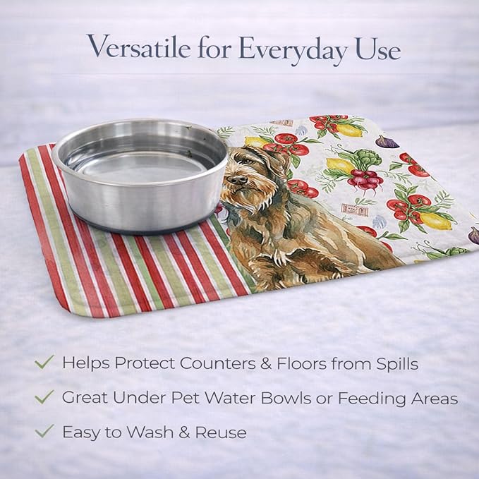 Caroline's Treasures Chestnut Wirehaired Pointing Griffon Vegetables Dish Drying Mat Absorbent Dish Drying Mat Pad for Kitchen Counter Dish Drainer Mat for Countertop 14 x 21 Multicolor