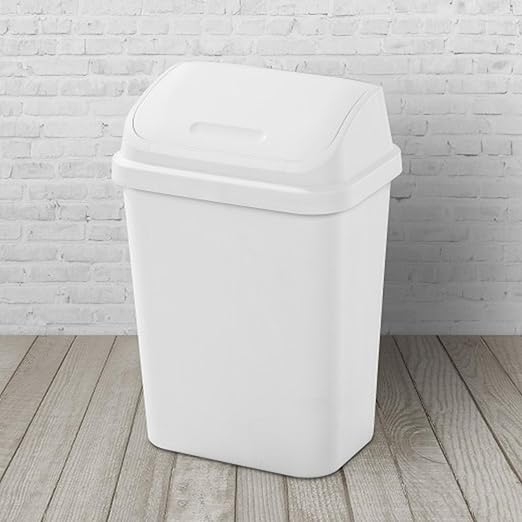 Sterilite 7.8 Gallon SwingTop Wastebasket Plastic Trash Can with Lid and Compact Design for Kitchen Office Dorm or Laundry Room White (12 Pack)