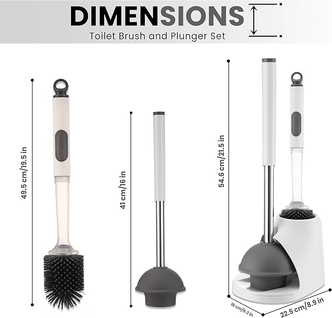 Toilet Brush &amp Plunger Set - Toilet Bowl Brush and Holder Refillable Liquid Dispenser Brush - 2 in 1 Silicone Toilet Brush &amp Plunger Set for Bathroom