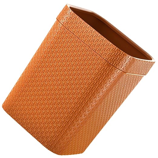 Woven Waste Paper Basket Large Household Trash Can Imitation Rattan Plastic Waste Container Open Top for Kitchen Living Room Office