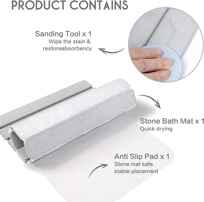 BoxedHome Large Stone Dish Drying Mat for Kitchen Counter Foldable Diatomaceous Earth Water Absorbing Mat Bottles Cups 24(L)×16(W) Light Gray