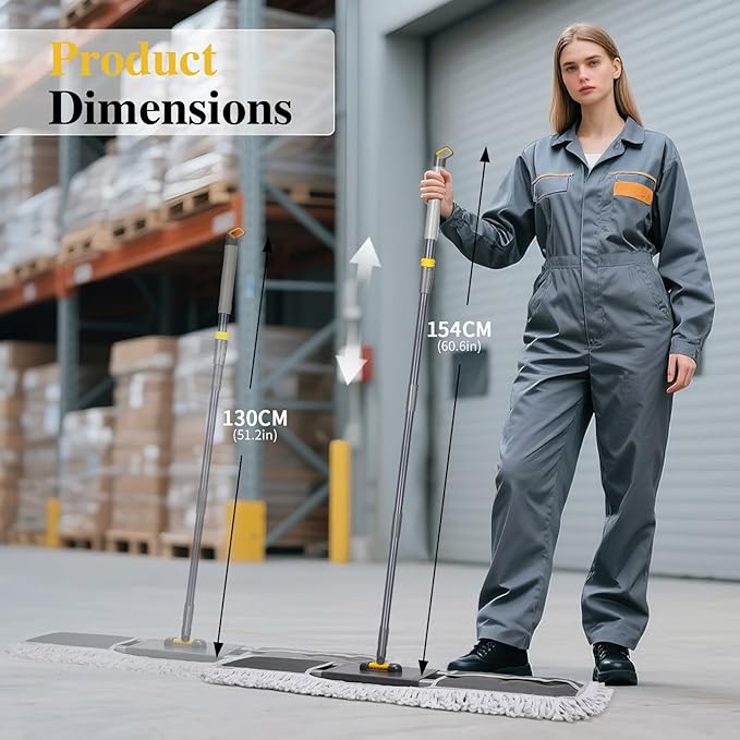 Masthome 36 Commercial Mop Heavy Duty Industrial Floor Mop with 3 Microfiber Pads 60 Adjustable Large Dust MopWet Dry Flat Mops for Office Garage Warehouse Factory Mall