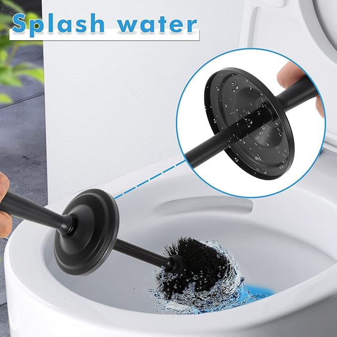 Black Toilet Brush and Holder Set Stainless Steel Toilet Brush for BathroomHeavy Duty Black Toilet Bowl Brush and HolderDeep Cleaning Modern Toilet Cleaner Brush -Space Saving Covered Brush