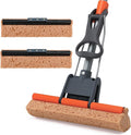 Sponge Mops for Floor Cleaning with 2 Cellulose Mop Head Refills and 55” Long Handle Heavy Duty Roller Mop Easy Self Squeeze for Hard Wood Tile Concrete Bathroom or Kitchen Floor Wall Ceiling