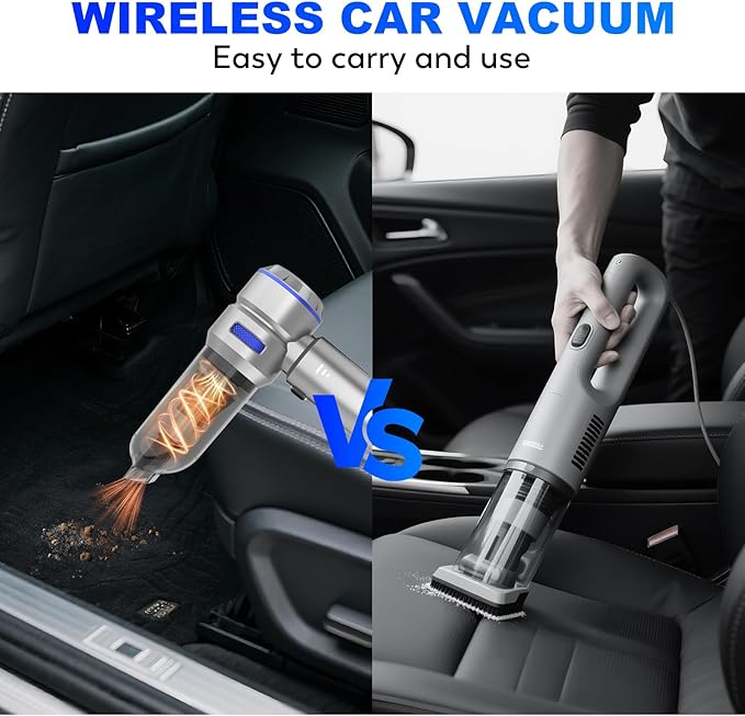 Handheld Car Vacuum Cordless 22000PA Strong Suction Mini Vacuum Cleaner with Brushless Motor 4-in-1 Portable Vacuum for Car Detailing Home Office &amp Travel Silver Blue