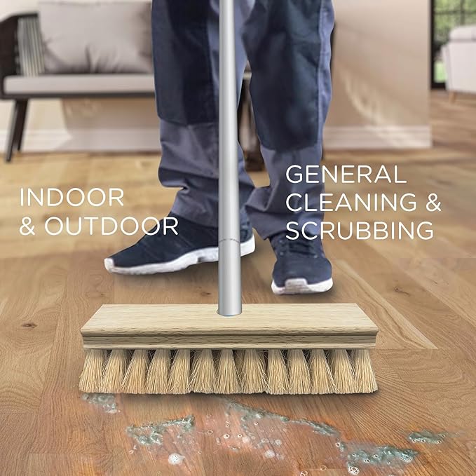 LOLA Deck Scrub Brush 9 x 3.5 Head w/Tampico Bristles for Outdoor Cleaning Removes Dirt &amp Grime from Patios Decks Grout 1 Count