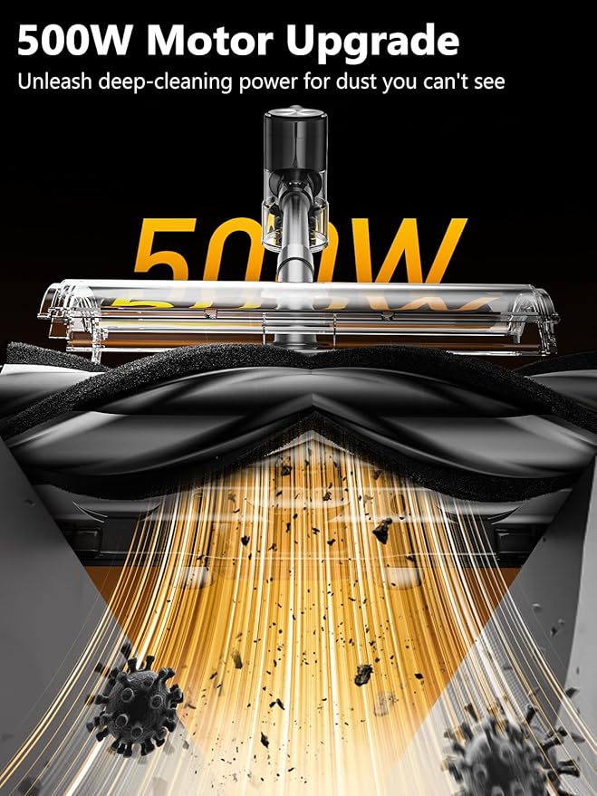 Cordless Vacuum Cleaner 46Kpa/55 Mins Vacuum Cleaners for Home Self-Standing Stick Vacuum with Rechargeable DockLED Display &amp Anti-TangleLightweight Vacuum for CarpetFloor (Pure Black)