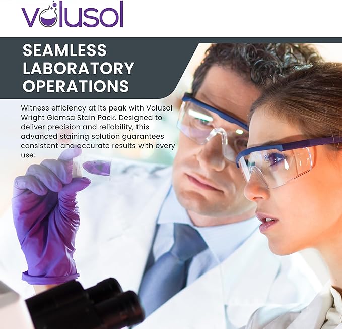 Volu-Sol Wright Giemsa Stain Pack (Wright Giemsa Buffer Rinse) Romanowsky Stain for Blood Smears - Conduct Differential WBC Counts and Explore RBC Morphology - 4 oz (118 ml)