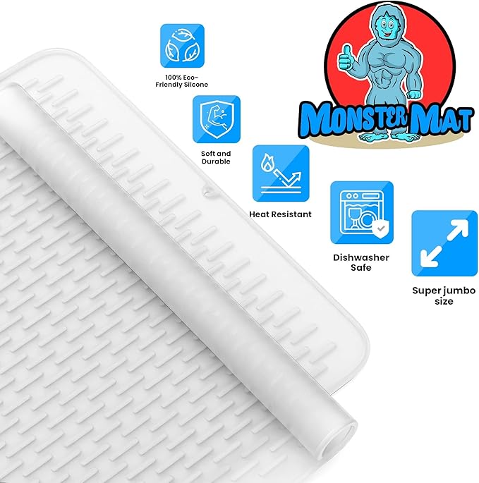 Extra Large (30 inch by 24 inch) heavy duty silicone dish drying mat for kitchen counters by MonsterMat (Translucent XL - 30x24)
