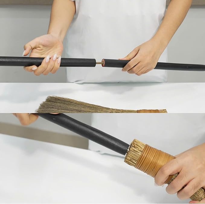 Vietnamese Straw Soft Broom - Sweeping Broom with Black Wooden Handle for Cleaning Decoration Wedding with 45.28inch Length