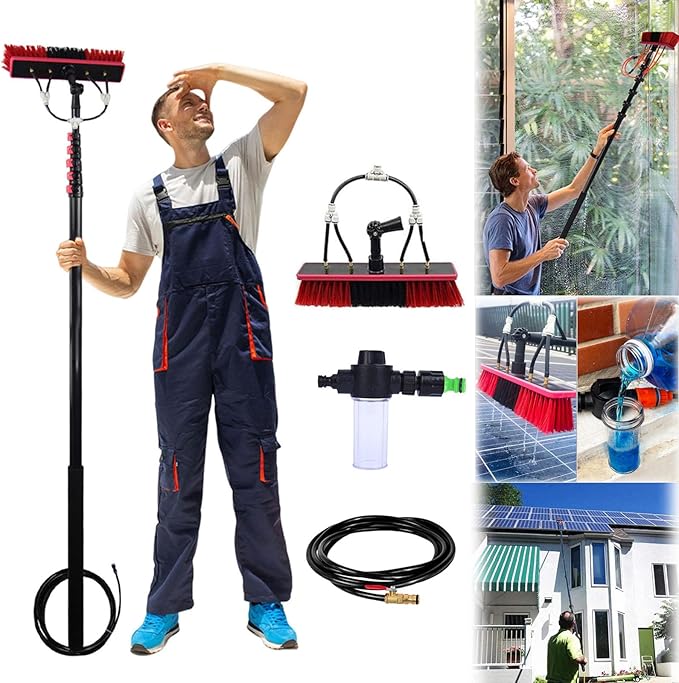 Glass Cleaning Brush Home Water Fed Telescopic Pole Kit Solar Panel Brush Rotating for Photovoltaic Panel3.6-10.8M Telescopic Cleaning Brush Telescopic Window Cleaner Water Fed Window Clea