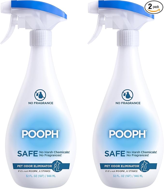 Pooph Pet Odor Eliminator 32oz Spray 2-Pack - Eliminates Odors at the Molecular Level Dogs Cats Freshener Eliminator Urine Poop Pee Deodorizer Natures Puppy Fresh Clean Furniture Potty