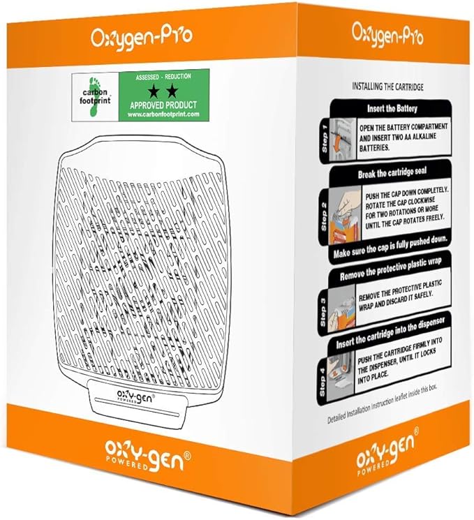 Oxygen-Pro - Fragrance Dispenser Commercial Air Freshener and Deodorizer Wall Mounted Battery Operated Automatic Dispenser Odor Eliminator and Fragrancing System (6 Pack)