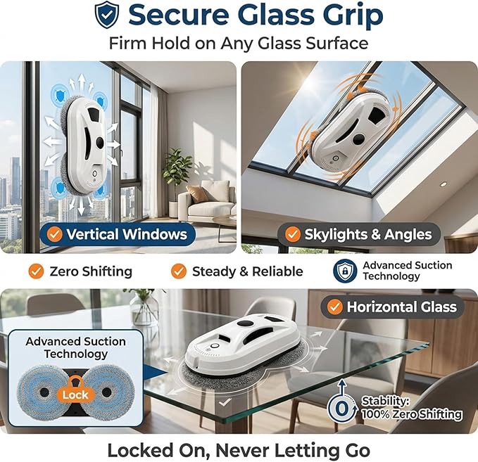 Window Cleaner Robot Automatic Smart Window Cleaning Robot–Edge Detection Smart Spray &amp Streak-Free Shine for High Rise Windows Skylights Glass Walls and Shower Doors (1pcs)