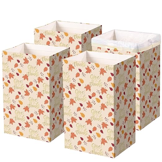 13 Gallon Thanksgiving Disposable Pop up Trash Cans for Parties with Fitted Bags 4 Pack Extra Large Cardboard Garbage Cans Fall Party Supplies Thick Recycled Bins Garbage Can