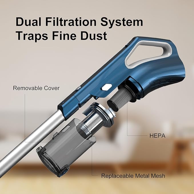 Corded Vacuum Cleaner Powerful Suction Dual Filtration with HEPA Filters One-Touch Dustbin Emptying Ultra-Lightweight &amp Portable Ideal for Home Cleaning 16.5-Foot Power Cord