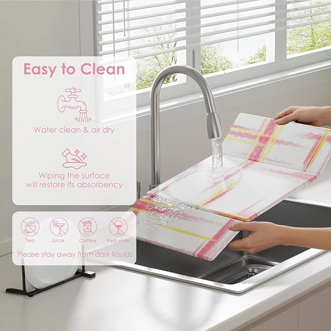 3 PCS Large Stone Dish Drying Mat for Kitchen Counter -24x16 Absorbent Diatomaceous Earth Mat with Stone Faucet Mat &amp Soap Tray - Quick Dry Collapsible Non-Slip Countertop Organizer