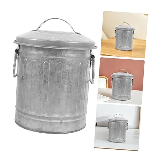 Small Decorative Iron Garbage Can for Bedroom Desktop Vintage Style Wastebasket Bucket Smooth Surface Rubbish Bin for Home Office Kitchen Countertop