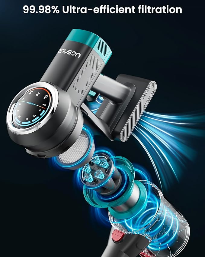 Cordless Vacuum Cleaner 650W/55KPa Cordless Vacuum 70 Mins Run Time Self-Supporting DesignStick Vacuum with OLED Display and Anti-Tangle Brush for Home Carpets Hard Floors and Pet Hair
