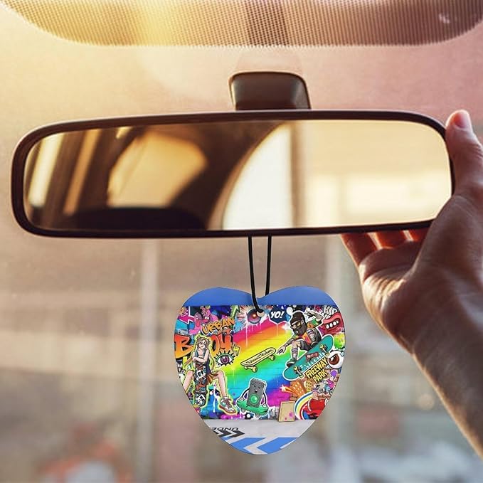 5PCS Car Air Freshener Hanging Personalized Double Sided Urban Graffiti Car Fresheners Long Lasting New Cars Scents Cute Automotive Freshies for Closets Drawers (tea)