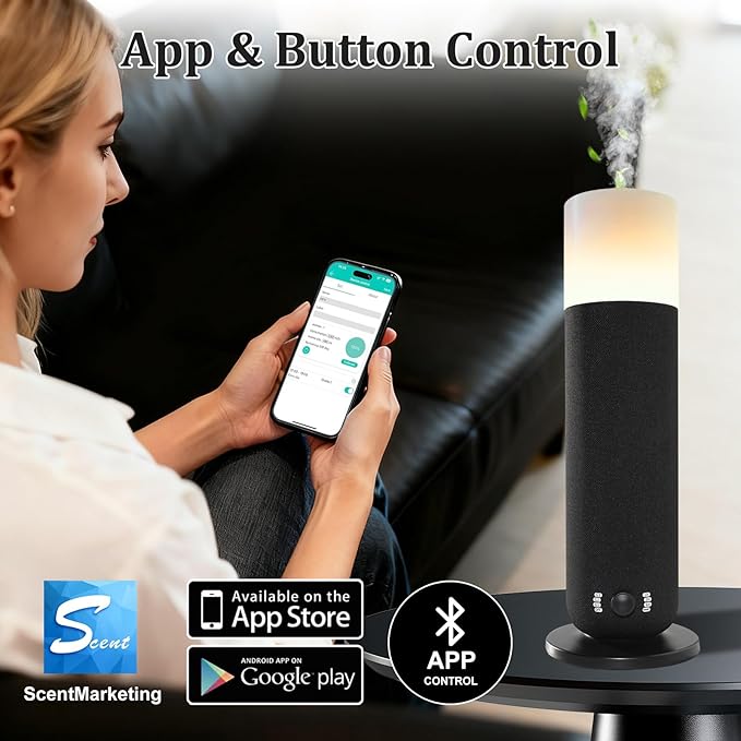 Smart Waterless Essential Oil DiffuserScent Diffuser for HomeHotel Collection Diffuser APP ControlAmbient LightingCovers Up to 2000 Sq.Ft Aromatherapy Diffuser for Bedroom Spa Yoga Office Black