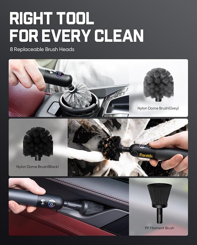 Fanttik Flip G10 Nano AutoCare Cordless Electric Scrubber Dual-Speed with 8 Brush Heads Adjustable Angle &amp Smart Display IPX7 Waterproof for Deep Car Cleaning