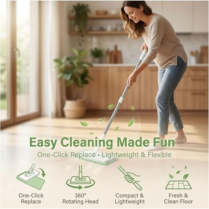 Clip to Grip Mop360 Swivel Floor Cleaner for Hardwood &amp Tile Hands-Free One-Button Release Use Any Cloth or Towel Wet &amp Dry Cleaning