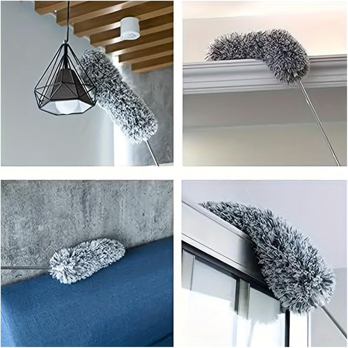 Multifunctional Retractable Duster with Bendable Head - Reusable and Washable for high Ceilings Furniture and car Cleaning(White)