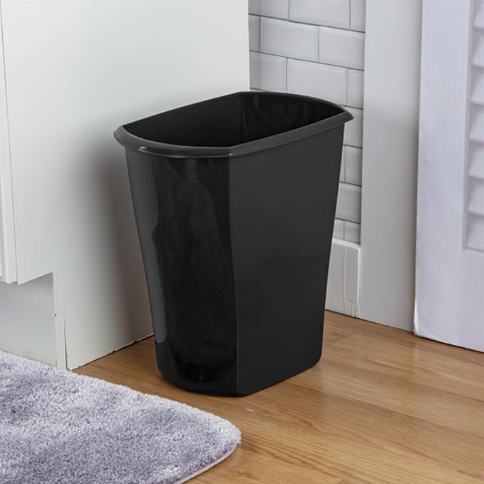 Sterilite 3 Gallon Rectangular Wastebasket Small Plastic Trash Can for The Bathroom Bedroom Dorm Room or Home Office Black 6-Pack