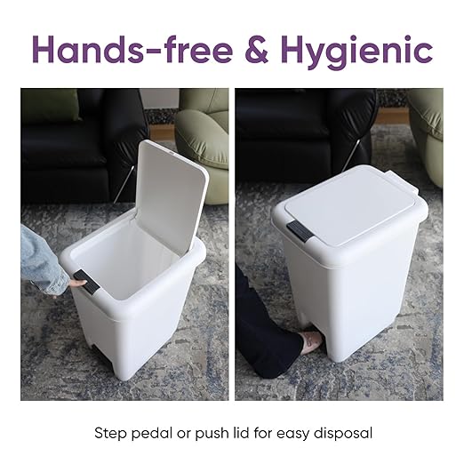 Superio 10L and 45L Slim Step &amp Push Trash Cans - 2 Pack Dual Opening Space-Saving Design Durable Plastic - White