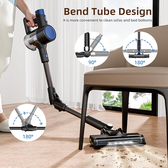 COWSAR Cordless Stick Vacuum Cleaner Bagless Lightweight Stick Vacuum for Carpet and Floor 8-in-1 Rechargeable Wireless Powerful Suction Vacuum Cleaner for Home Blue