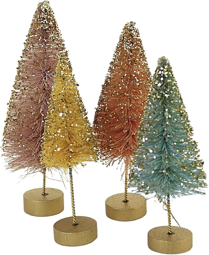 Bethany Lowe Designs Pastel Rainbow Bottle Brush Forest Retro Easter Decor Set of 7