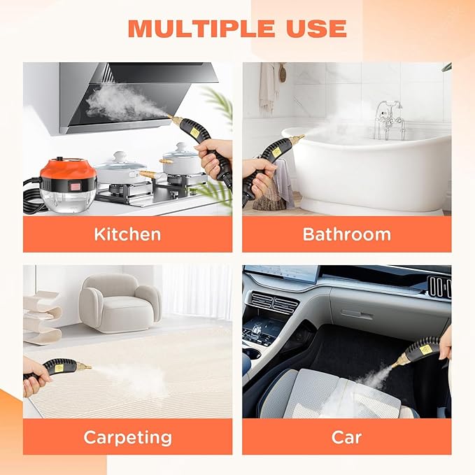 High Pressure Steam Cleaner 105℃ Hot Pressurized Cleaner for Kitchen Bathroom Tile with Sprayer Air Conditioning Refrigerator Stove Cleaning (US Plug 110V)