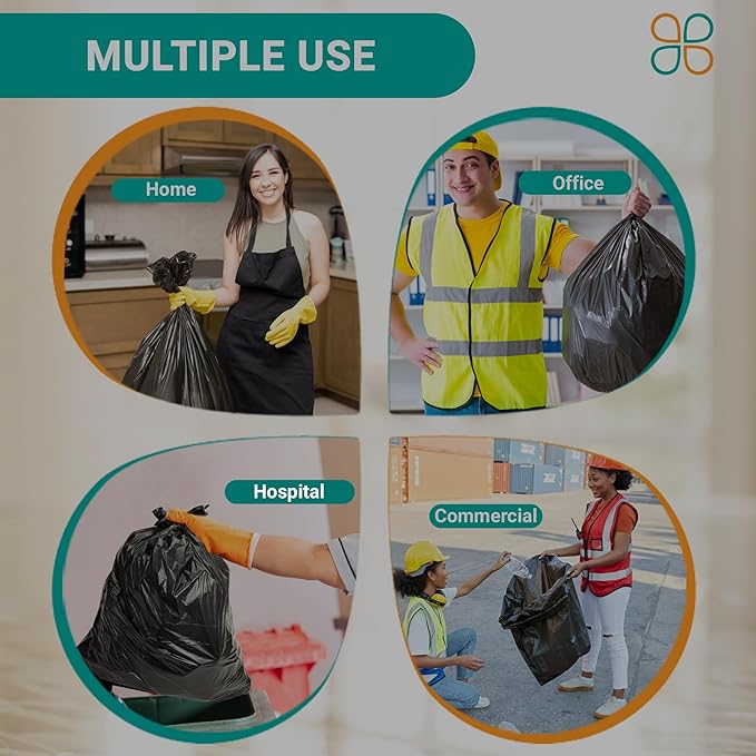 PlasticMill High Density Trash Bags - Black Garbage Bags - Plastic Trash Bags - Bathroom Office Cleaners Garbage Bags Trash Can Liners - 20-30 Gallon 8 Microns 30x37 (100-Count)
