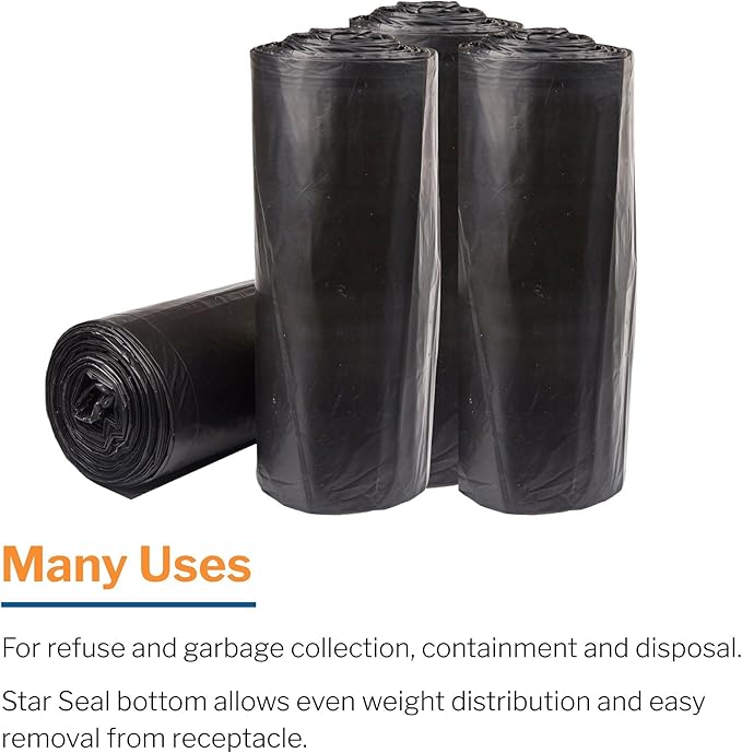 McKesson 55 Gallon Trash Bags - 100 Count 43 x 47 Black Garbage Bags Heavy Duty 1.5 Mil with Star-Sealed Bottom Large Trash Can Liners for Commercial Use Coreless Rolls
