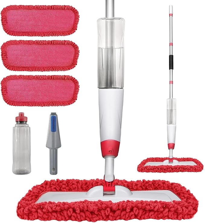 Spray Mops for Floor Cleaning Microfiber Spray Cleaning Mop Kit with 3 Reusable Washable Pads 700ML Refillable Bottle and Scrubber Flat Mop with 360 Degree Swivel Head for Hardwood Laminate