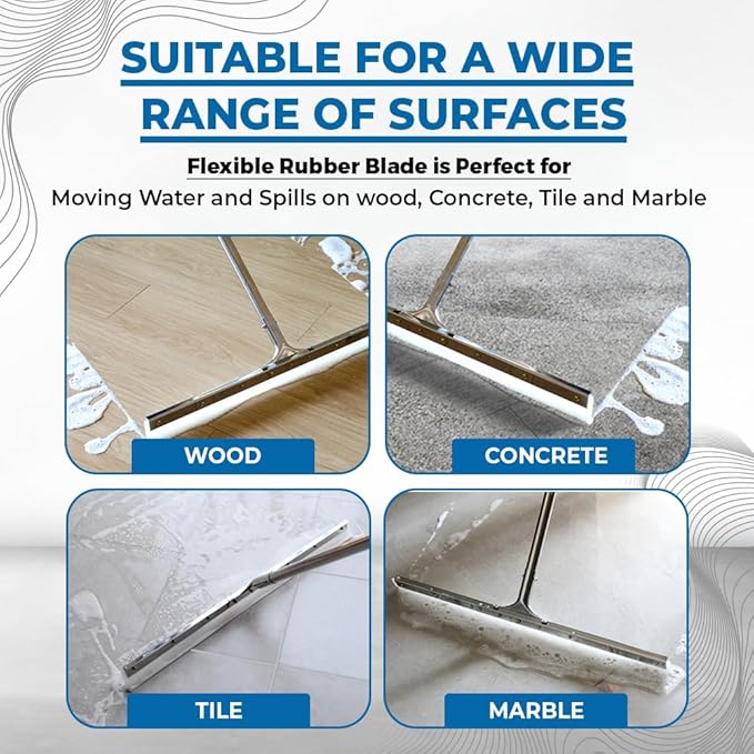 MHM AquaSlide PushPro – 28-Inch Heavy Duty Squeegee for Concrete Floors &amp Wet Surfaces | Industrial Rubber Blade Water Removal Tool for Garages Warehouses Driveways &amp Commerical Use