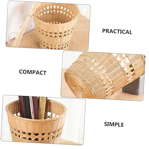 GLEAVI Rustic Woven Wastebasket Multi Purpose Storage Basket Trash Can for Bedroom and Living Decorative Pastoral Style Organizer