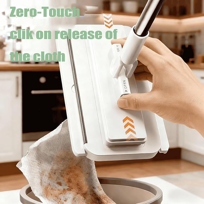 Convenient Cloth Changing Mini Mop with 5 Reusable Cloths Long Handle 360° Rotating Small Flat Mop with One-Click Snap Grip Disposable Lazy Clip Mops for Dry &amp Wet Cleaning (2)