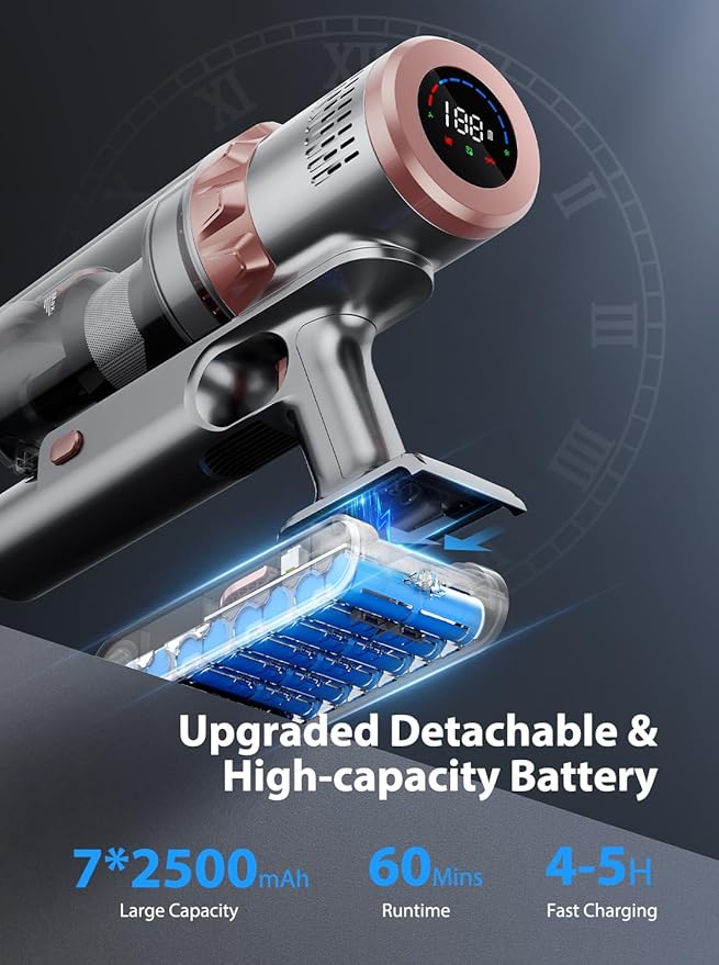 Vacuum Cleaners 45KPa Powerful Suction Cordless Vacuum Cleaner with LED Touch Display 60mins Runtime Lightweight Stick VacuumsHandheld Vacuums for Home Pet Hair