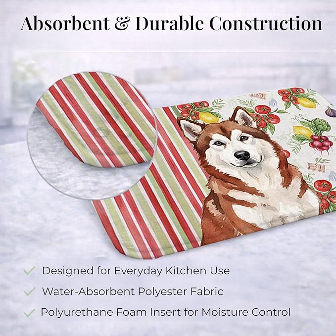Caroline's Treasures Red and White Alaskan Malamute Vegetables Dish Drying Mat Absorbent Dish Drying Mat Pad for Kitchen Counter Dish Drainer Mat for Countertop 14 x 21 Multicolor