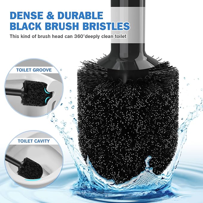 Toilet Plunger and Brush Bowl Brush and Heavy Duty Toilet Plunger Set with Ventilated Holder 2-in-1 Bathroom Cleaning Combo with Modern Caddy Stand for 5.7-inch Toilet Drain(Black 2 Set)