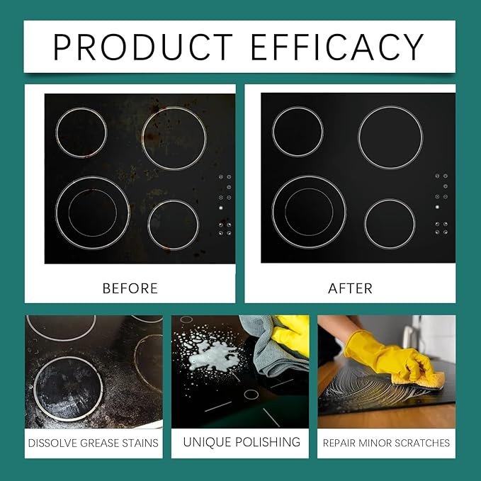 Glass Stove Top Cleaner &amp Polish - Removes Grease Stains For Electric/Ceramic Cooktops Leaves Shine Easy To Use(2PCS)