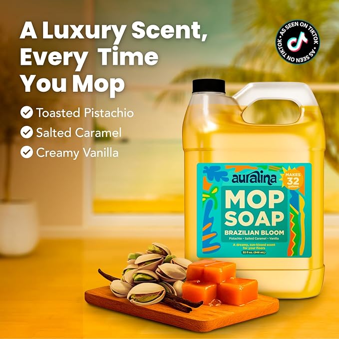 Luxury Mop Soap for Floor Cleaning - Highly Scented Brazilian Waves Concentrated Formula - Best Smelling Floor Cleaner for Mopping Tile Wood &amp Laminate - R&ampW - No Residue Pet Safe (32oz)