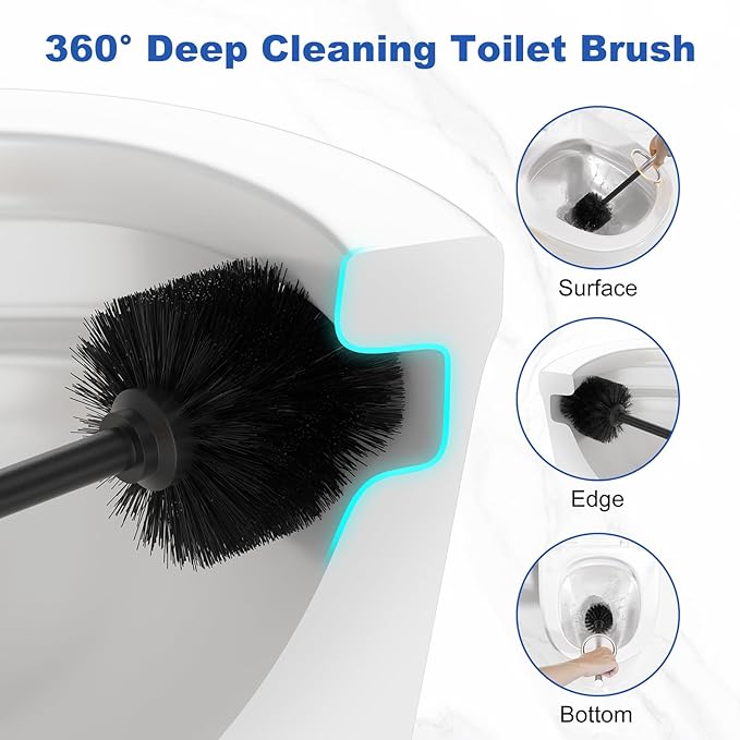Toilet Brush and Holder Set：304 Stainless Steel Heavy Duty Toilet Bowl BrushRemovable Inner Bowl and Splash ProtectionBathroom Toilet Brush-Dense Bristles for Through Cleaning