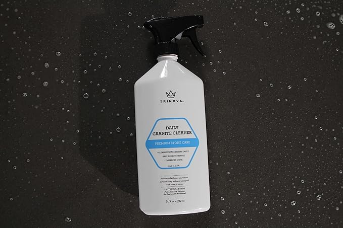 TriNova Granite Cleaner &amp Polish for Daily Use - Made in USA Enhances Shine Streak-Less - for Counter-Tops Marble Stone Bathroom Tile Kitchen &amp Islands - 18 fl oz