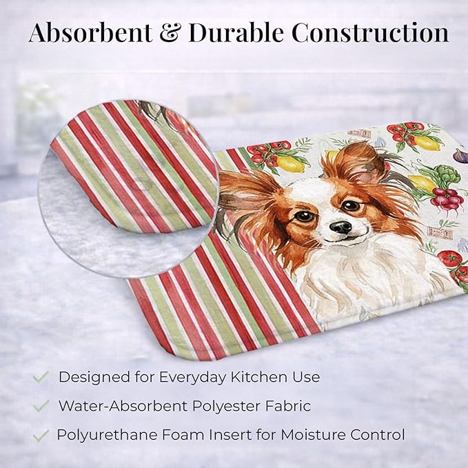 Caroline's Treasures White with Red Papillon Vegetables Dish Drying Mat Absorbent Dish Drying Mat Pad for Kitchen Counter Dish Drainer Mat for Countertop 14 x 21 Multicolor