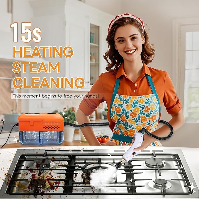 Heavy Duty Handheld Steam Cleaner 9 Gears Control Pressurized Steamer for Cleaning with 14 Accessories Multipurpose Steam Cleanr for Home Use Floor Upholstery Kitchen Bathroom Grout and Car