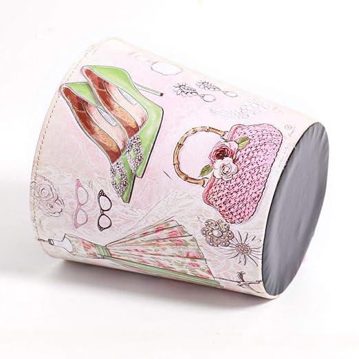 PU Leather Small Trash Can Wastebasket Round Garbage Container Basket for Bathrooms Laundry Room Kitchens Offices Kids Rooms BedroomsDormsHome Decorative Art Bin 2.9 Gallon(Fashion Style)